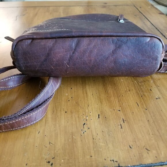 Jack Georges Brown Floral Embossed Leather Backpack Tote Satchel Bag Purse - Picture 9 of 16